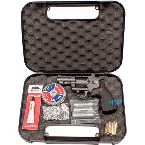 Crosman SNR357. SNR = Snub Nose Revolver CO2 Powered, Dual Ammo Full Metal .177 pellet, with KIT, co2, pellets, BBs, lube and case