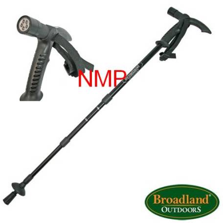 Black Aluminium 3 Section adjustable telescopic walking stick/pole with Compass, anti-shock mechanism and LED Light