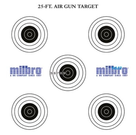 Milbro 25ft AIR GUN TARGETS (5 Bull's eyes targets) Pack of 100 Card Targets 14cm