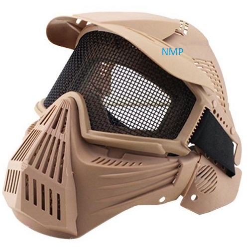 Airsoft BB Gun Face Mask Big Foot Tactical Full Face Protection with Eye Protection (Re-Enforced) (Tan)
